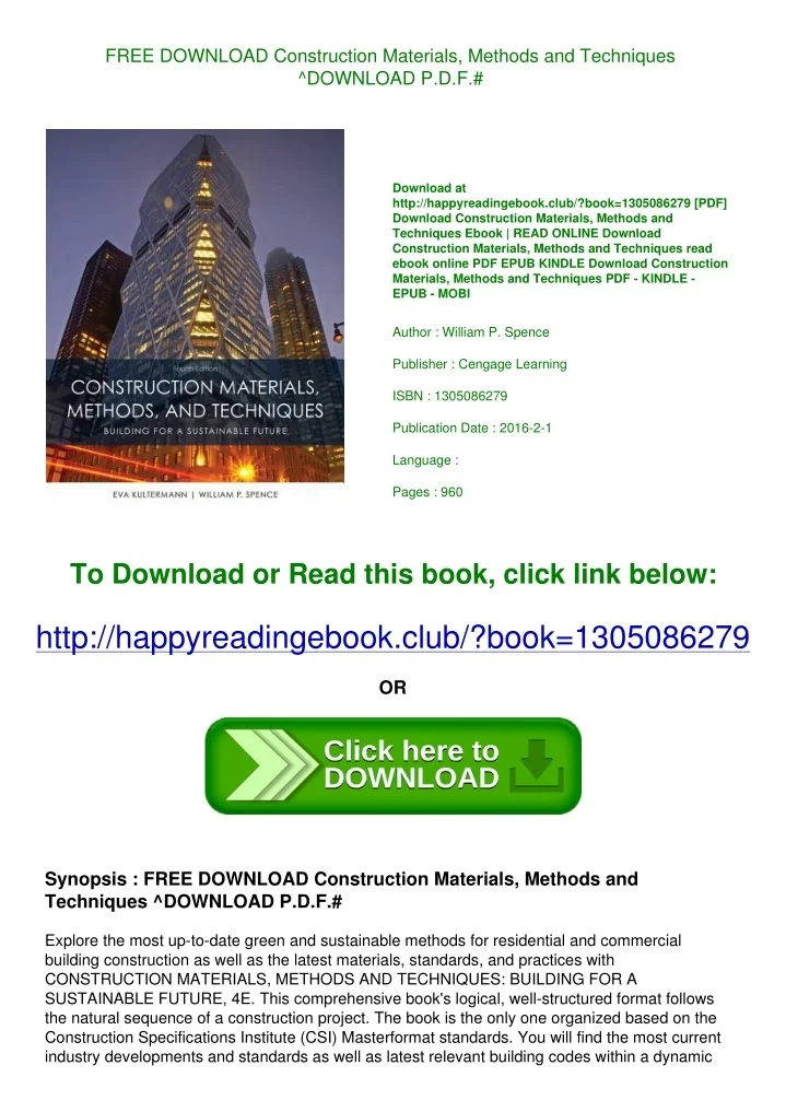 PPT - FREE DOWNLOAD Construction Materials Methods and Techniques ...