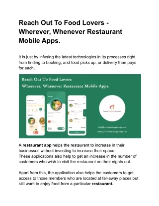 Reach Out To Food Lovers - Wherever, Whenever Restaurant Mobile Apps