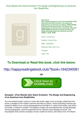 [Free Ebook] John Deere Evolution The Design and Engineering of an American Icon