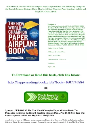*E.B.O.O.K$ The New World Champion Paper Airplane Book The Pioneering Design for