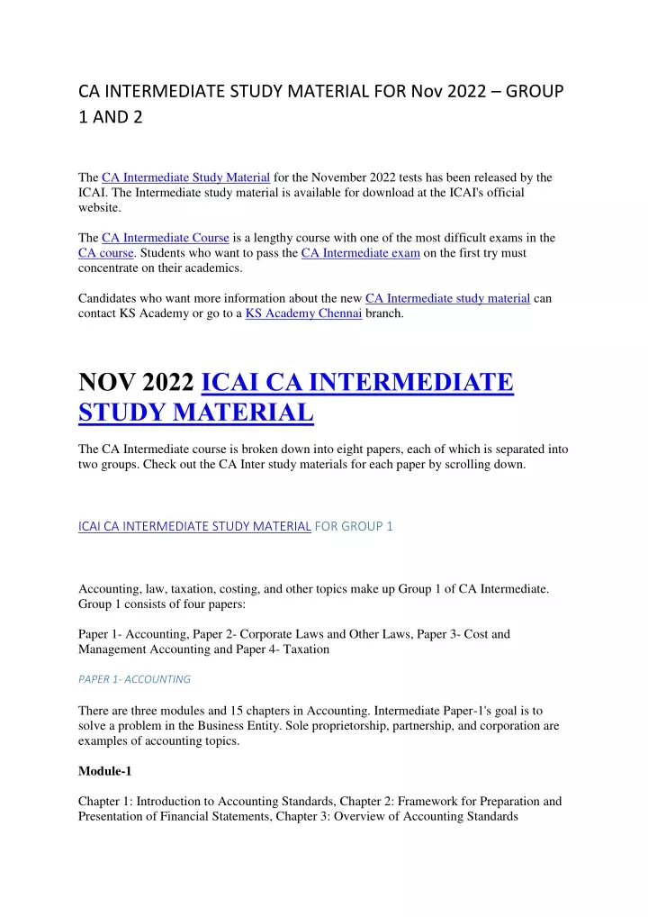 ca intermediate study material for nov 2022 group
