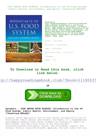 [PDF EBOOK EPUB KINDLE] Introduction to the US Food System Public Health  Enviro