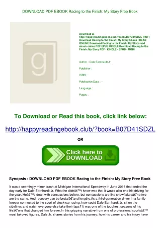 DOWNLOAD PDF EBOOK Racing to the Finish My Story Free Book