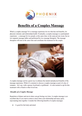 Benefits of a Couples Massage