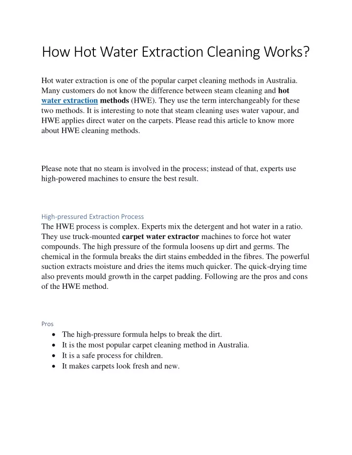 how hot water extraction cleaning works