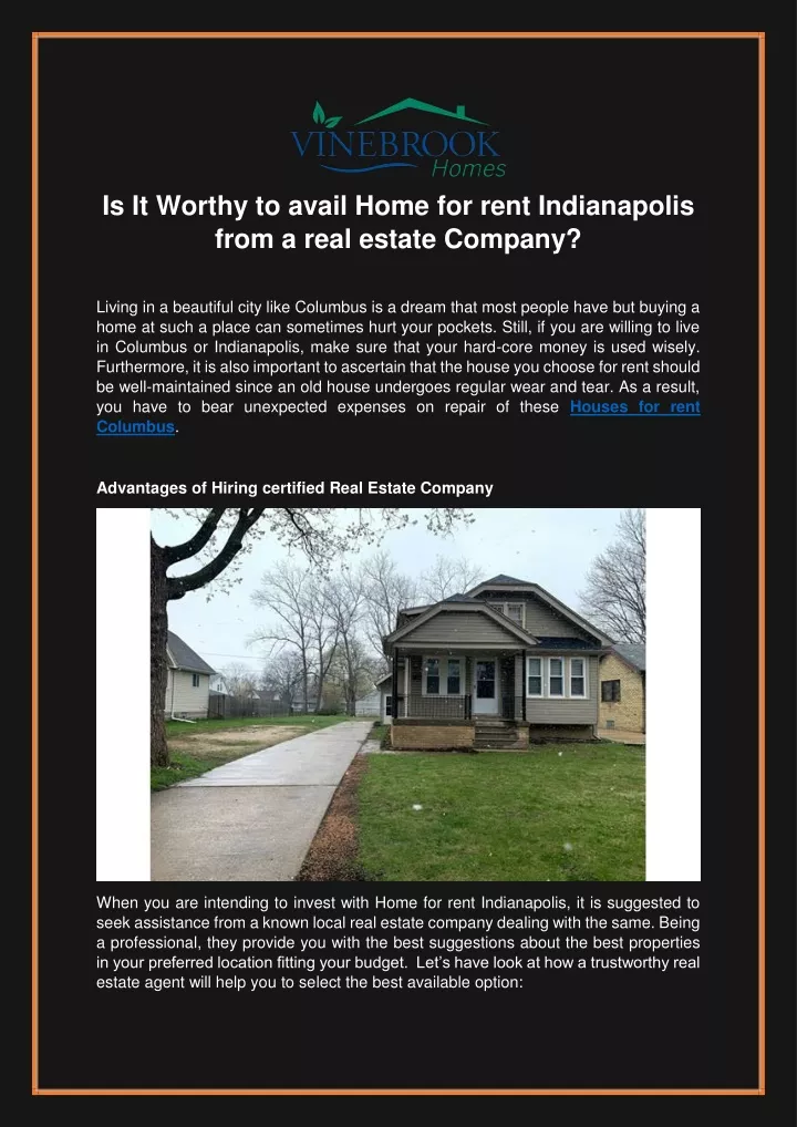 is it worthy to avail home for rent indianapolis