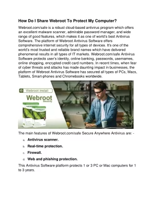 How Do I Share Webroot To Protect My Computer?