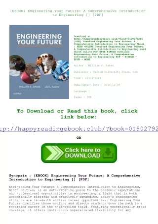 {EBOOK} Engineering Your Future A Comprehensive Introduction to Engineering [<DO