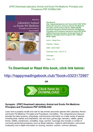 [PDF] Download Laboratory Animal and Exotic Pet Medicine Principles and Procedur