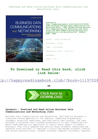 Download and Read online Business Data Communications and Networking [txt]