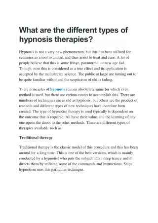What are the different types of hypnosis therapies?
