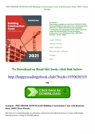 PDF EBOOK DOWNLOAD Building Construction Costs with Rsmeans Data 60011 [Free Ebo