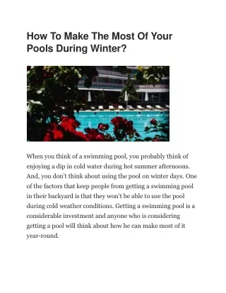 how to make the most of your pools during winter
