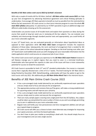 benefits of jee main online crash course 2022