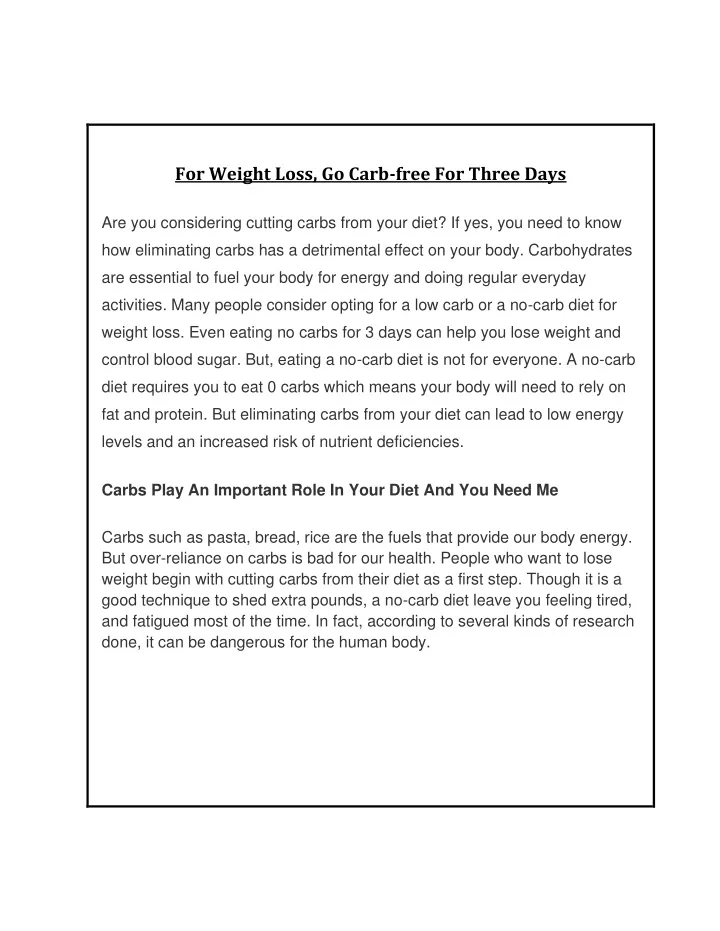 for weight loss go carb free for three days