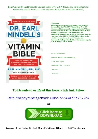 Read Online Dr. Earl Mindell's Vitamin Bible Over 200 Vitamins and Supplements f