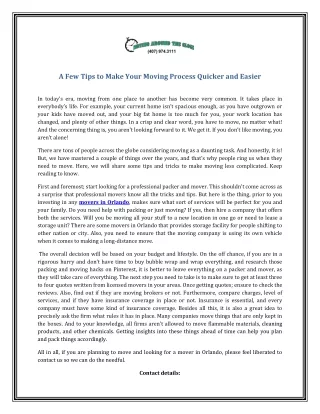 a few tips to make your moving process quicker