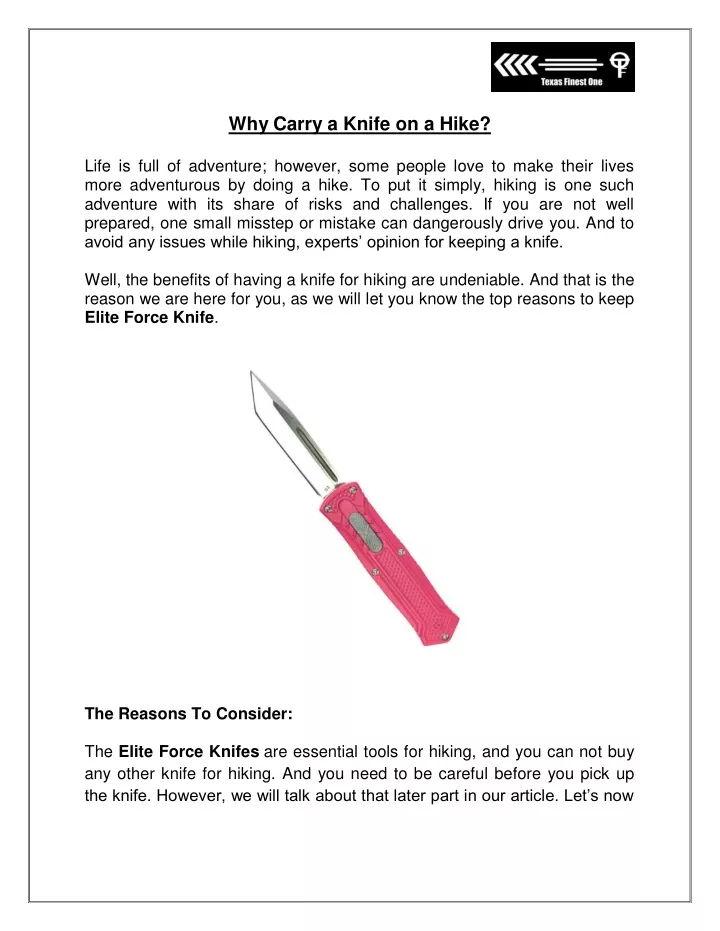 why carry a knife on a hike