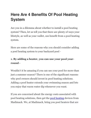 here are 4 benefits of pool heating system