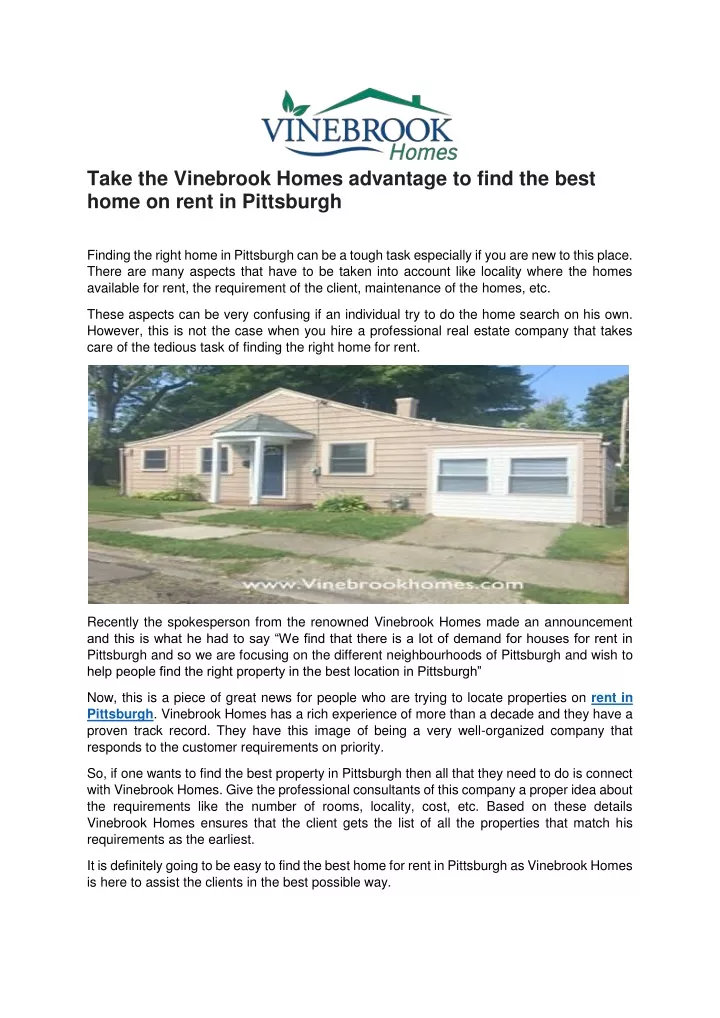 take the vinebrook homes advantage to find