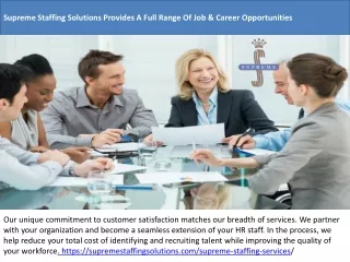 Supreme Staffing Solutions Provides A Full Range Of Job & Career Opportunities