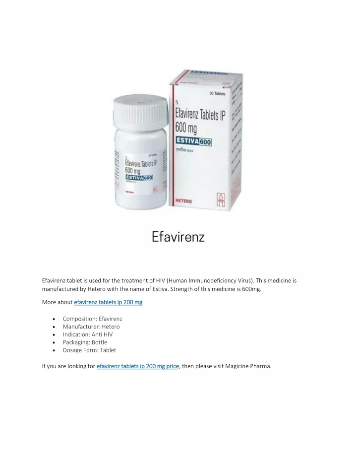 efavirenz tablet is used for the treatment