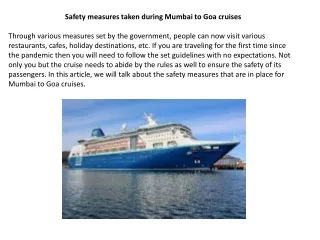 Safety measures taken during Mumbai to Goa cruises
