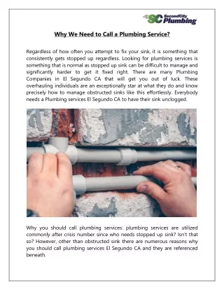 Why We Need to Call a Plumbing Service