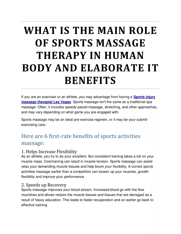 what is the main role of sports massage therapy