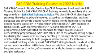 SAP CRM Training Institute In Noida