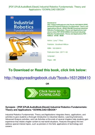 [PDF EPuB AudioBook Ebook] Industrial Robotics Fundamentals Theory and Applicati