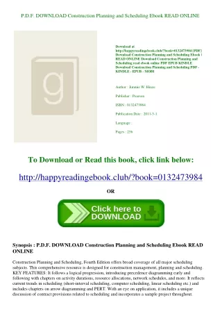 P.D.F. DOWNLOAD Construction Planning and Scheduling Ebook READ ONLINE