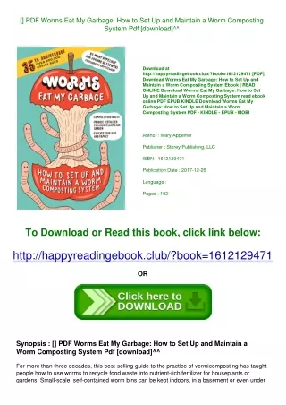 [<DOWNLOAD*PDF>] PDF Worms Eat My Garbage How to Set Up and Maintain a Worm Comp