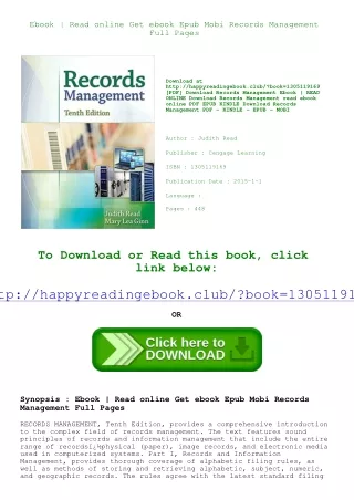 Ebook  Read online Get ebook Epub Mobi Records Management Full Pages