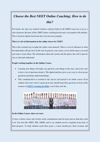 Choose the Best NEET Online Coaching