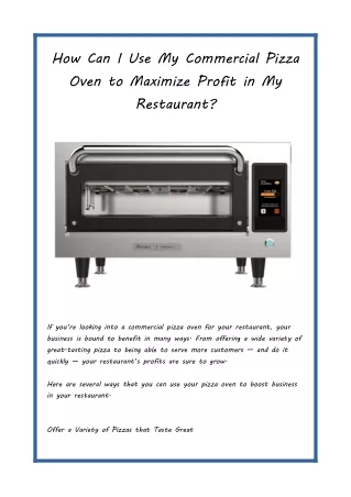 How Can I Use My Commercial Pizza Oven to Maximize Profit in My Restaurant
