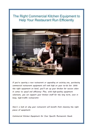 The Right Commercial Kitchen Equipment to Help Your Restaurant Run Efficiently