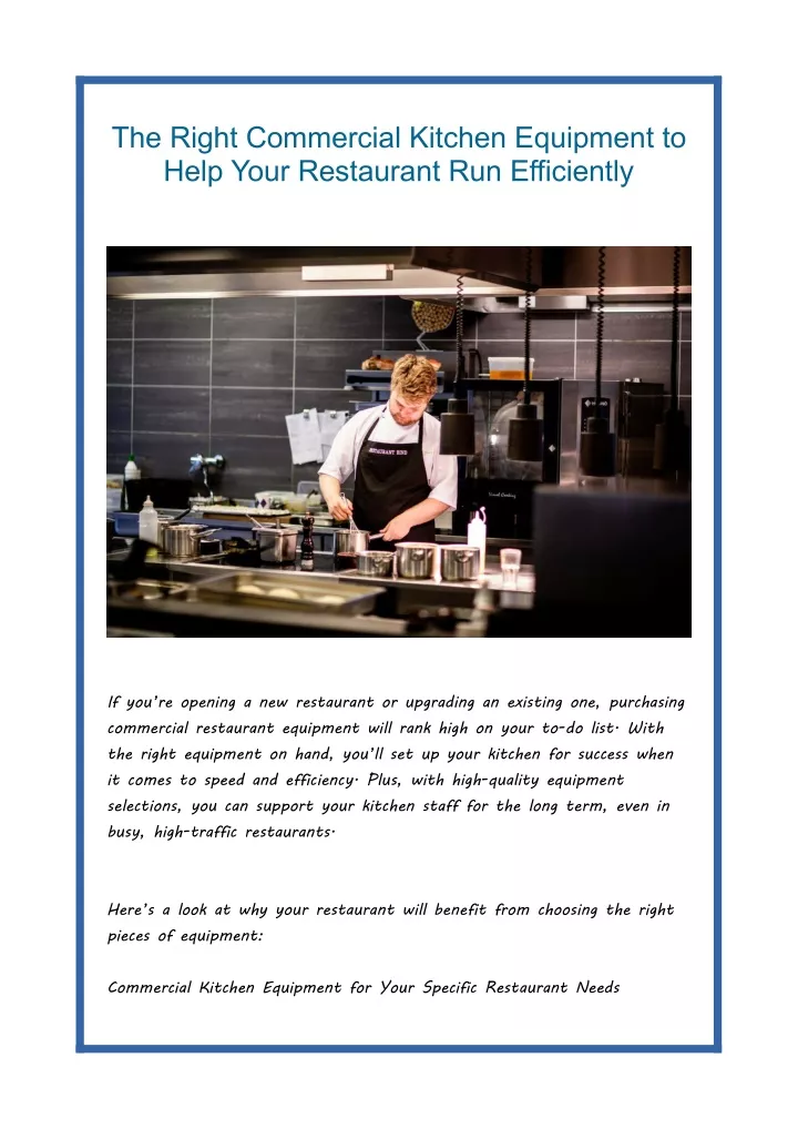 the right commercial kitchen equipment to help