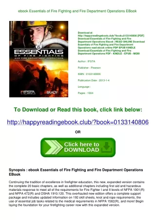 ebook Essentials of Fire Fighting and Fire Department Operations EBook