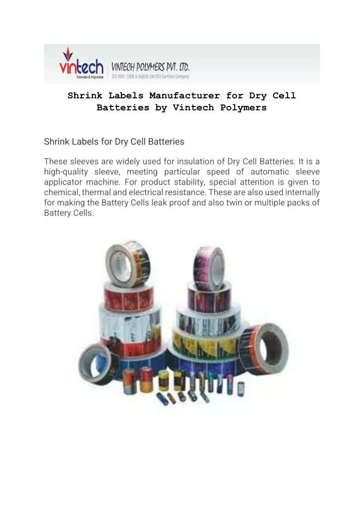 shrink labels manufacturer for dry cell batteries