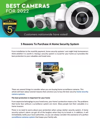 5 Reasons To Purchase A Home Security System