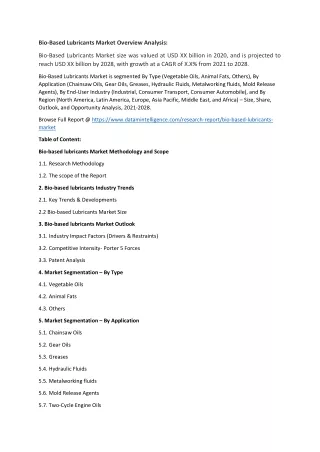 bio based lubricants market overview analysis