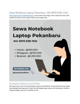 Sewa Notebook Laptop Pekanbaru, WA 0878 9381 1922