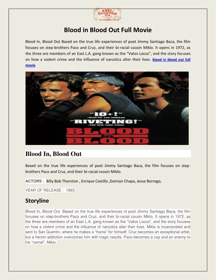 Blood In Blood Out Full Movie Download PPT - Blood in Blood Out Full Movie PowerPoint Presentation, free