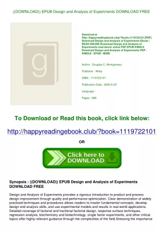 ((DOWNLOAD)) EPUB Design and Analysis of Experiments DOWNLOAD FREE