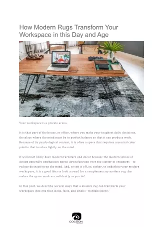 How Modern Rugs Transform Your Workspace in this Day and Age- Cocoon Fine Rugs