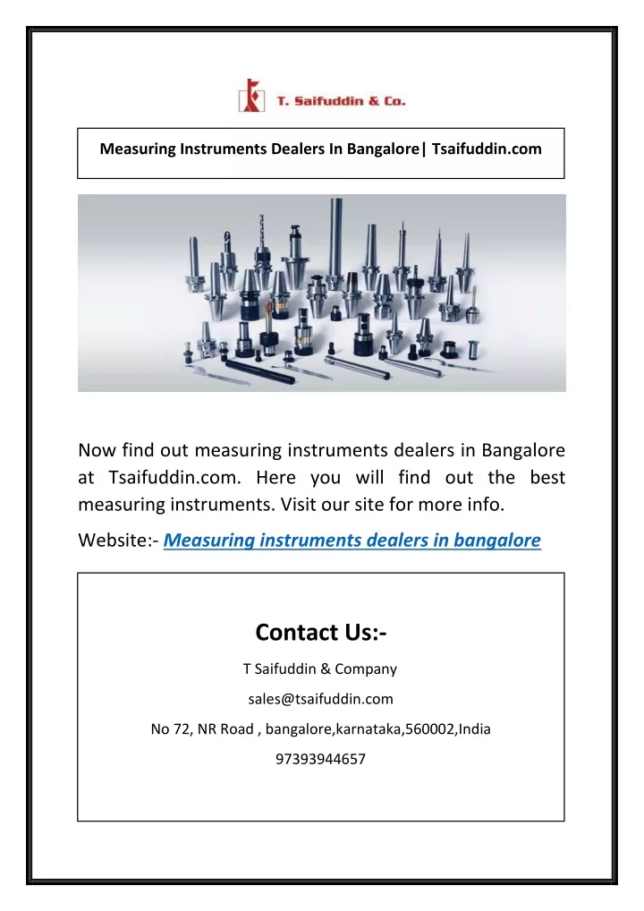 measuring instruments dealers in bangalore