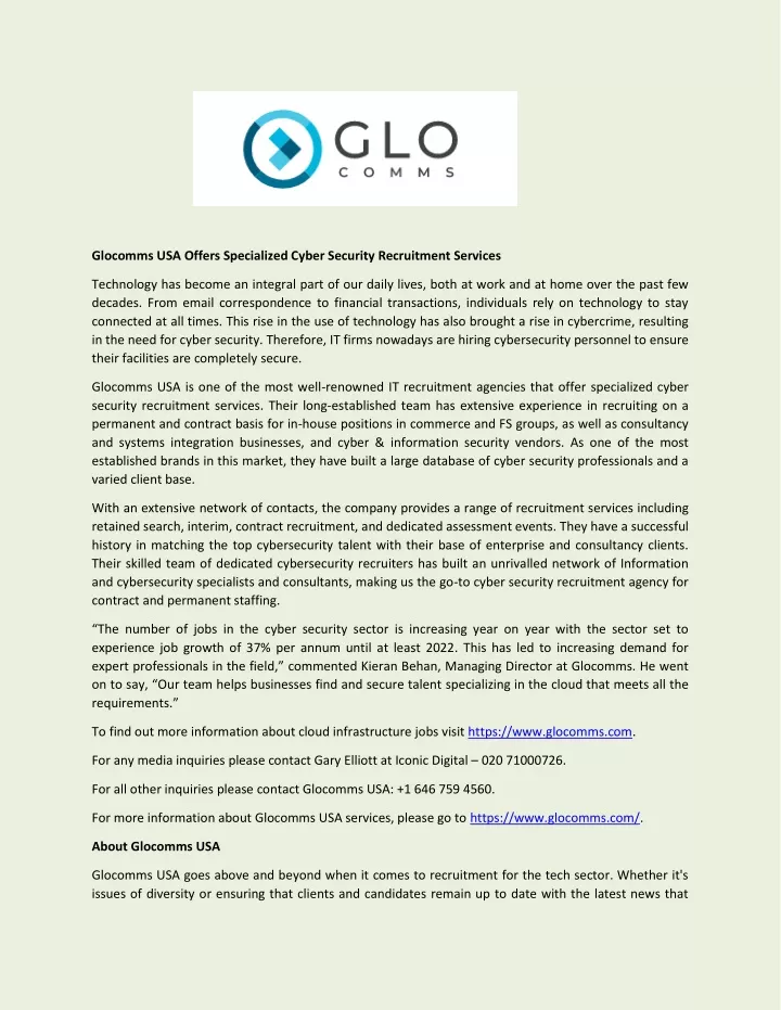 glocomms usa offers specialized cyber security
