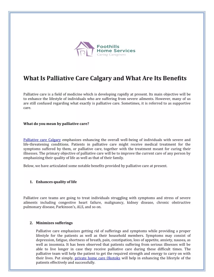 what is palliative care calgary and what