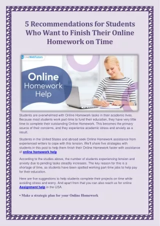 Online Homework Help – 5 Recommendations for Students to Finish Their Homework on Time